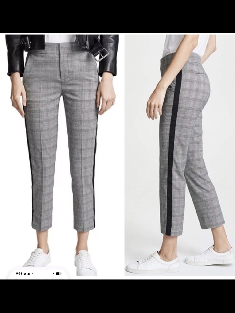 Joie Gray Plaid Ankle Trousers with Black Side Stripe